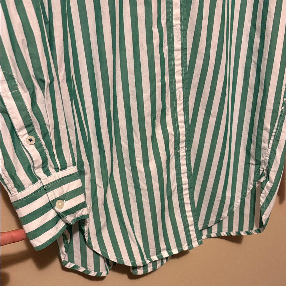 J Crew Women’s Green and White Striped Button down Shirt - Picture 6 of 9